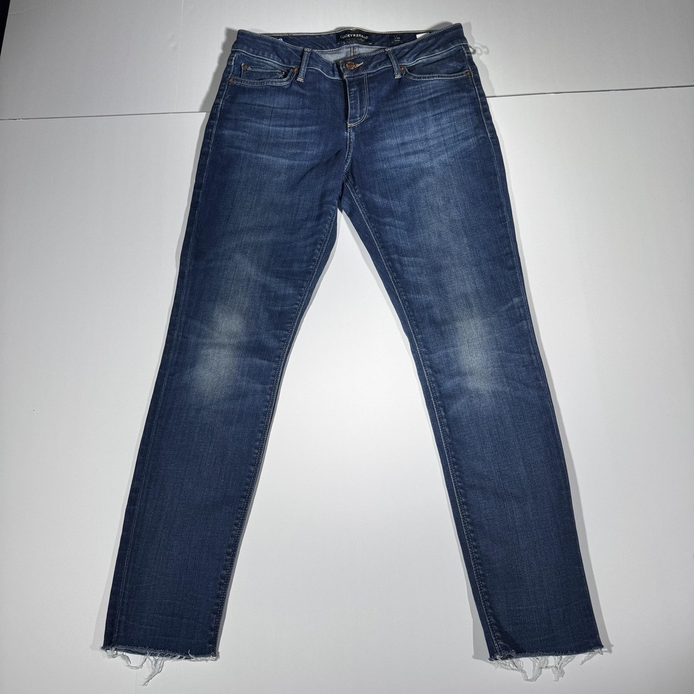 Lucky Brand Lolita Skinny Ankle Jeans Womens 6 28 Blue Raw Hem Woodruff 7W13814